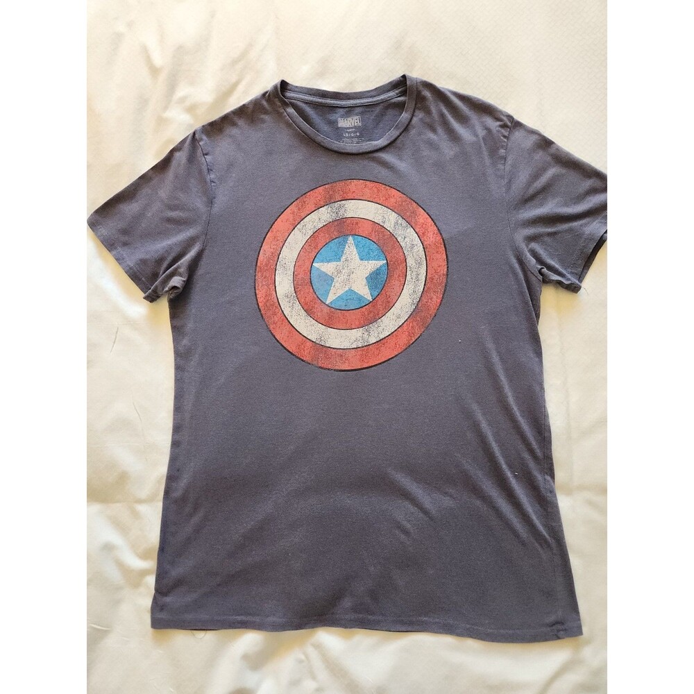 Marvel Captain America Shield Graphic T-Shirt Mens Large Navy Blue Heather Tee